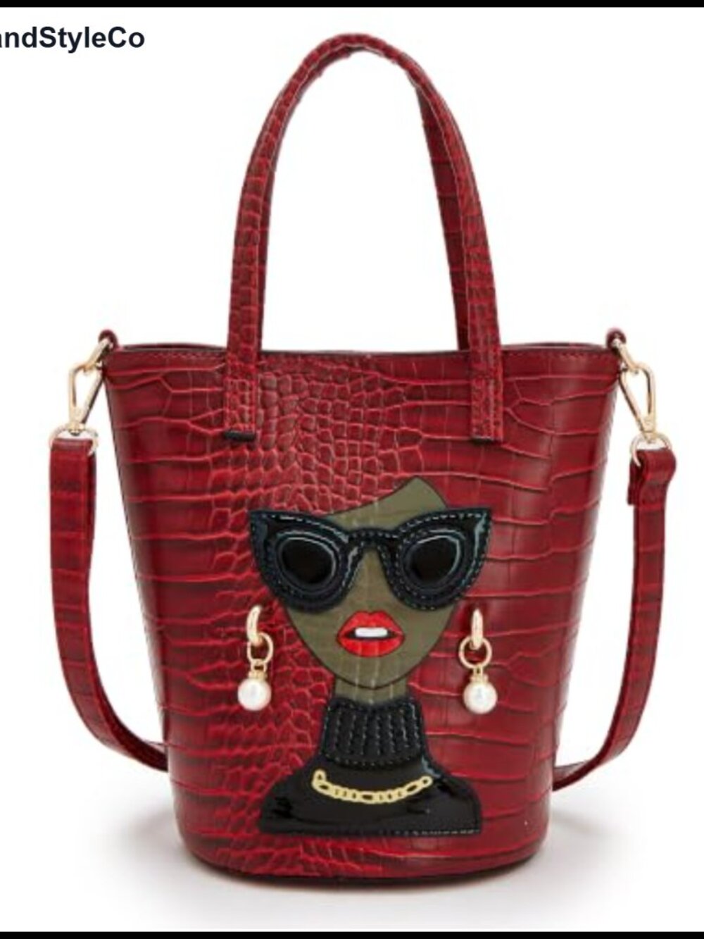 Croc Embossed PU Leather Top Handle Satchel Bucket Bag with Shoulder Strap